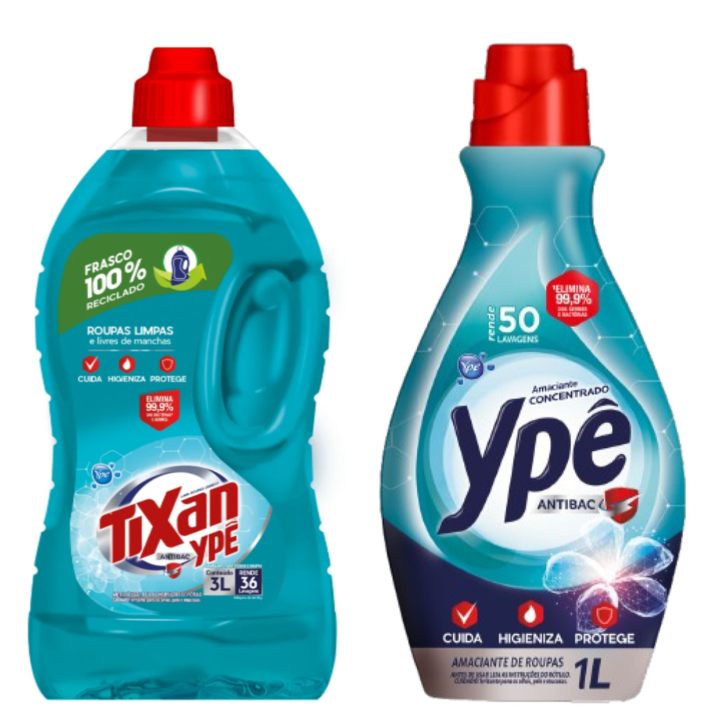 Kit Lava Roupas Líquido YPÊ 3 Litros Antibac + Amaciante Líquido YPE 1 ...