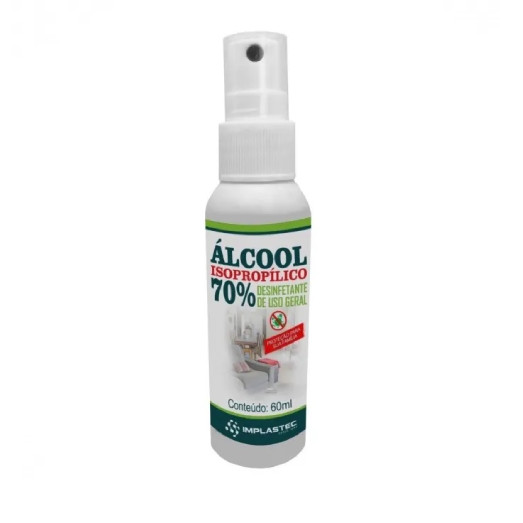 Spray Alcool Isopropilico 70% Pump 60Ml Uso Geral Implastec