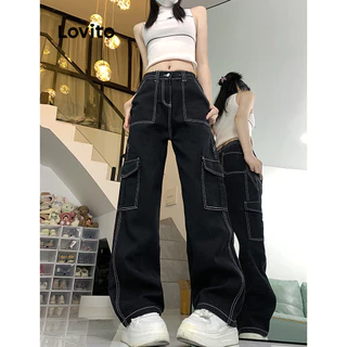 Lovito Jeans feminino casual com bolso liso LNE52320