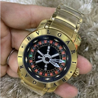Relógio Masculino Cassino Roleta Giratória Folheado Dourado Com Caixa Luxo Top