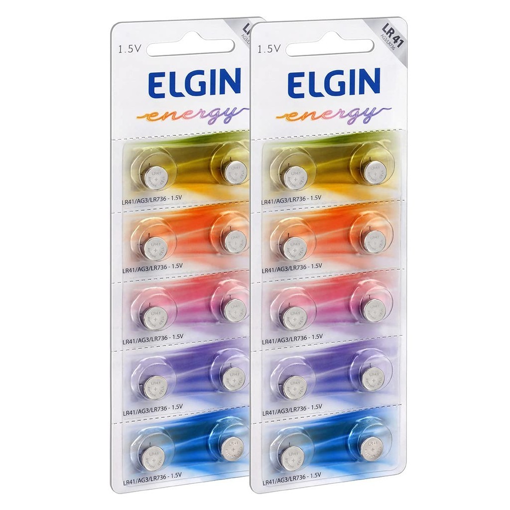 Pilhas Alcalinas LR41 Elgin - 20 Unidades - 1,5V - Para Relógios E Eletrônicos
