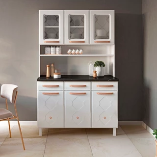 Armário de Cozinha em Aço Triplo 6 Portas 3 Gavetas Mirage New Branco