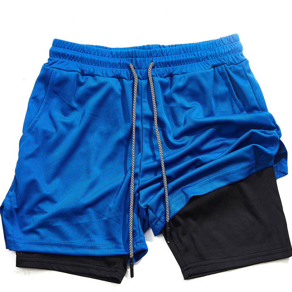 Bermudas Calções De Ginástica Masculinos 2 Em 1 Secagem Fit Sport jogging shorts Double deck