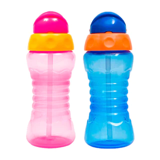 Garrafa Infantil Canudo Retrátil 300ml Rosa + Garrafa Infantil Canudo Retrátil 300ml Fresh Marinho