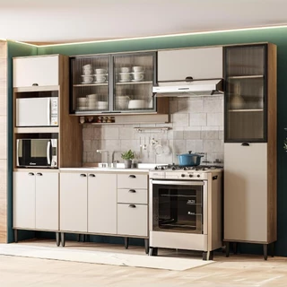 Armário de Cozinha Completa Lótus Cool Carraro Freijó/Off W