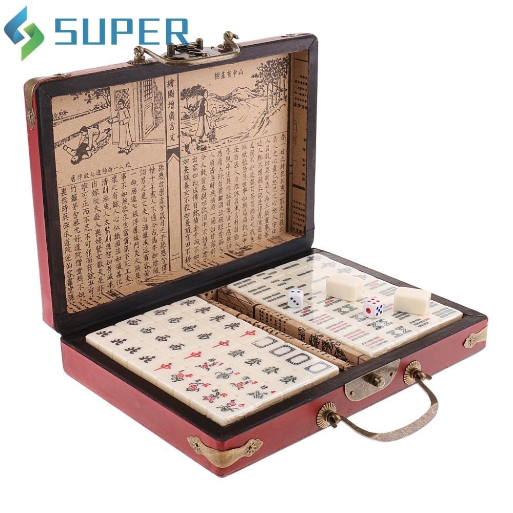 SUPER Jogo De Mahjong Chinês Tabuleiro De Com Box Camping Jogos De ...
