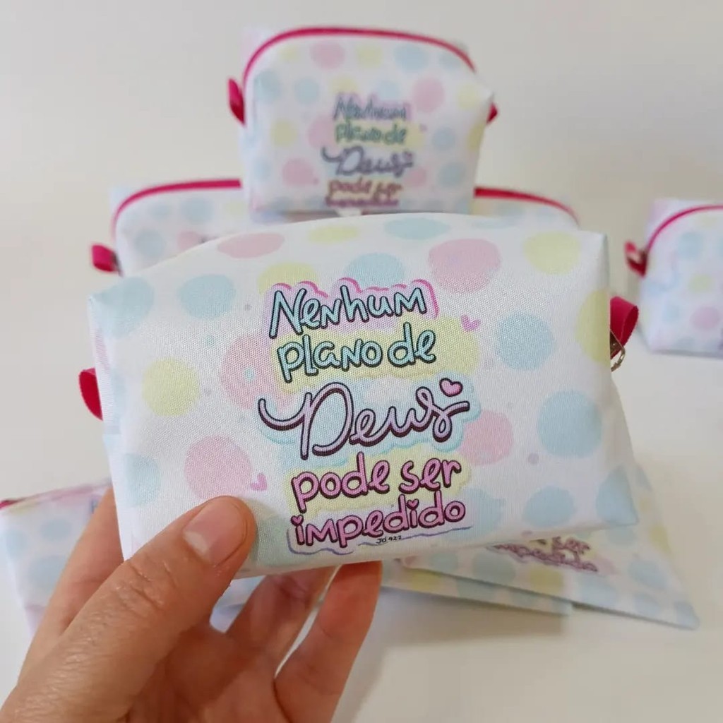 Kit Necessaire Mini Box Temas Evangelicos e Frases Motivacionais + Porta Moeda