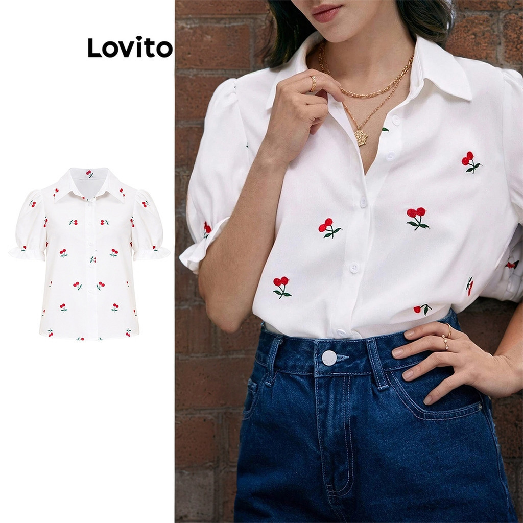Lovito Casual Blusa Feminina com Botão L80ED031