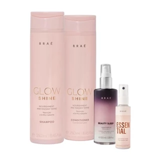 Kit Braé Glow Shine Shampoo 250ml, Condicionador 250ml, Beauty Sleep 100ml, Essential Fluido 60ml