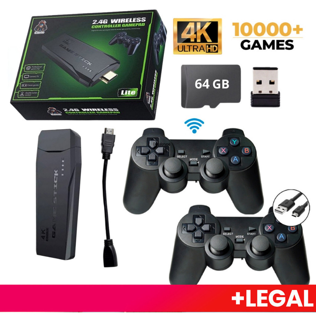 Video Game Stick 10 mil Jogos Retrô Antigo 4K Controle Sem Fio Portátil Original Presente