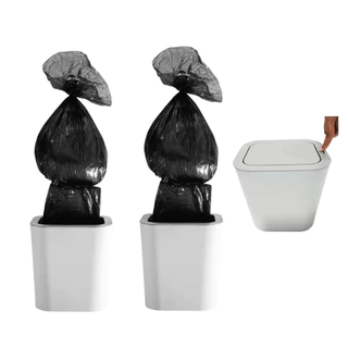 Kit 2 Lixeira Branca 12L Sistema Push p/ Refil Saco Tampa Click