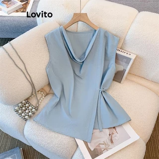 Lovito Blusa elegante lisa com renda para mulheres LNE67221