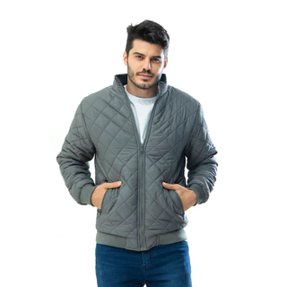 Jaqueta Puffer Masculina Acolchoada Forrada Com Pelinho Sem Capuz Cinza