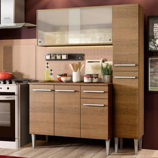 Armário de Cozinha Compacta 137cm Rustic Emilly Force Madesa 02 em Oferta na Shopee