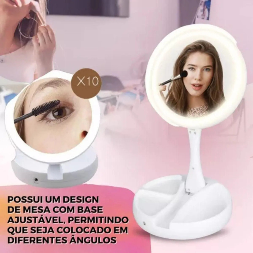 Espelho Camarim Dobrável com Led | Shopee Brasil