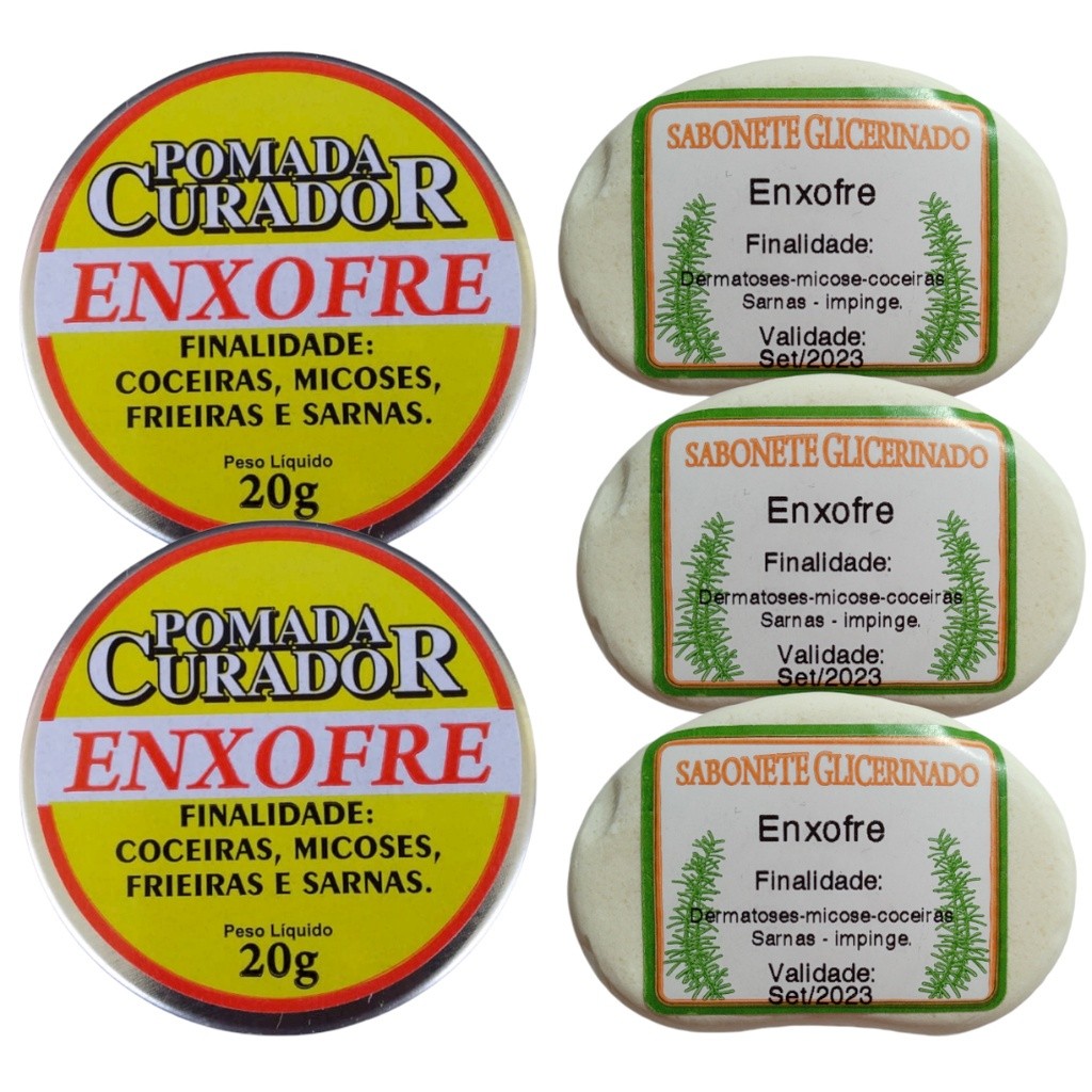 2 Pomada 3 Sabonete Enxofre Extra Forte Sarna Micose Coceira