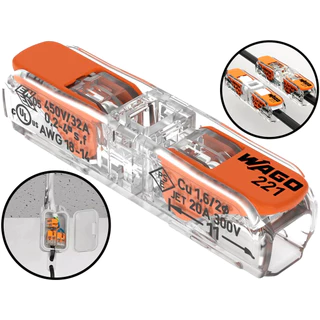 Kit 3, 5, 10, 20, 50, 100 Conector Elétrico 221-2411 Inline Emenda Wago 32A Original 4mm² Chuveiro Tomada