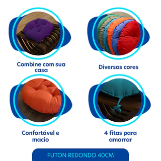 Kit 4 Almofada Futton Redonda Sofá Assento Cadeira Pallet Poltrona Lisa Oxford 40cm Cores Diversas
