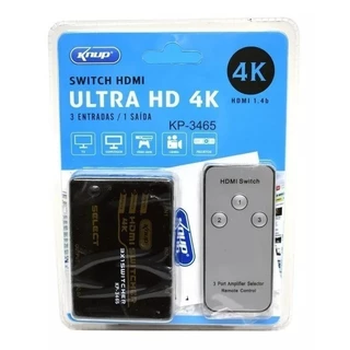 Adaptador Switch Hdmi 4K Ultra HD com Controle Remoto 3 Entradas 1 Saída - KP-3465