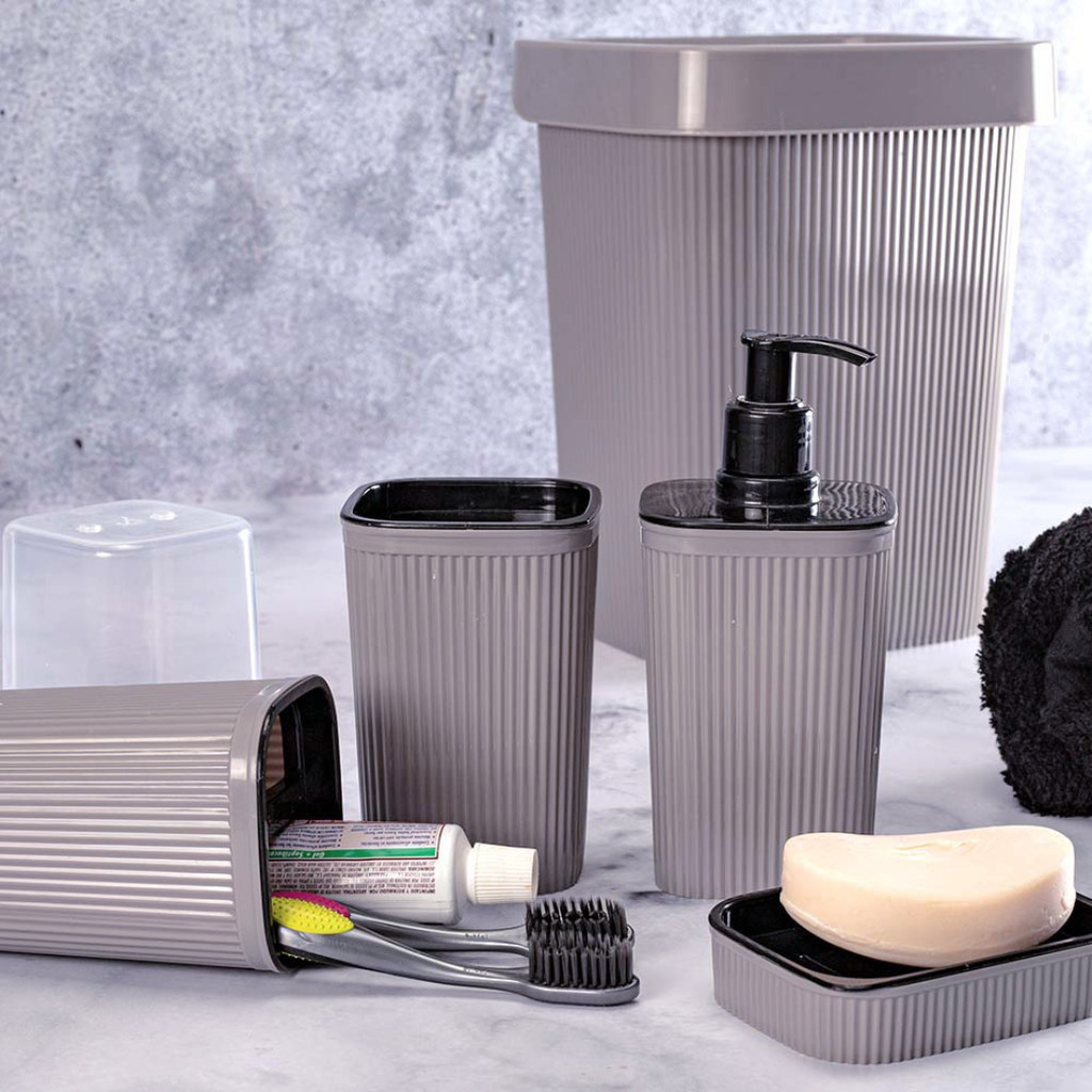 Kit de Banheiro Frisos Cinza Decoração Lavabo Plasutil