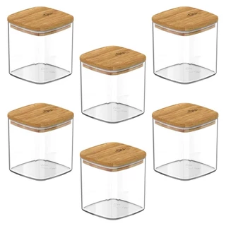 6x Pote Hermetico Cozinha 150ml OU Keep com Tampa de Bambu