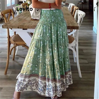 Lovito Saias Boho Tropical Smocked para Mulheres LNL55220