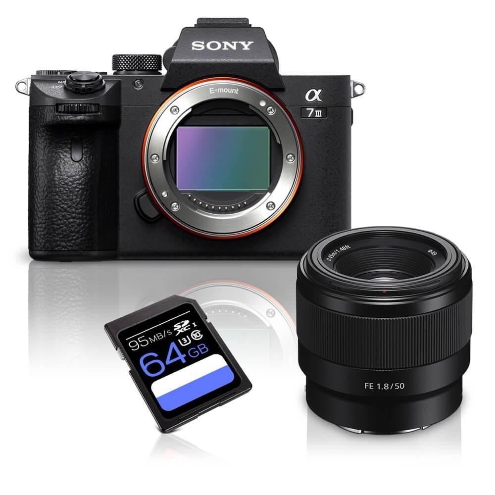 Kit Câmera Sony a7III Mirrorless + Lente Sony FE 50mm f/1.8 Full
