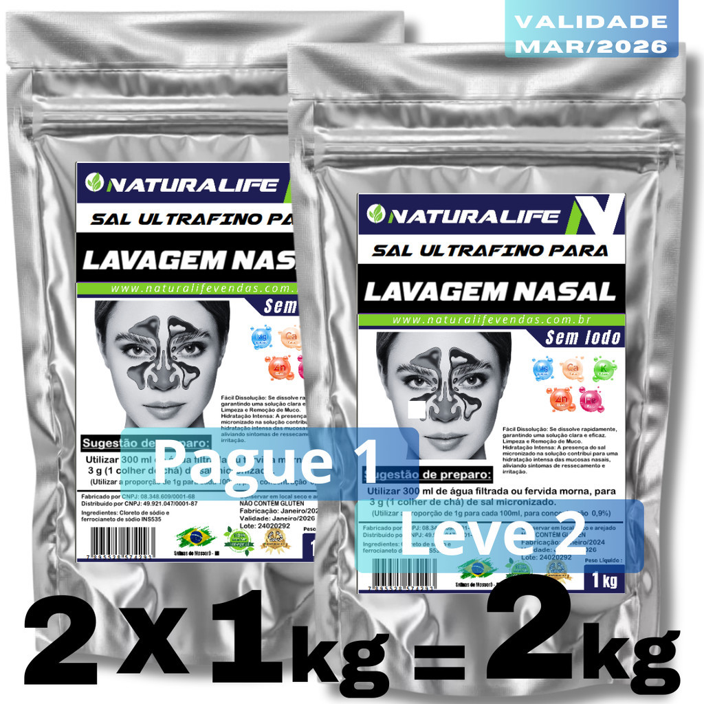 Sal Ultrafino Para Lavagem Nasal 2kg Zero Iodo Natura Life | Shopee Brasil