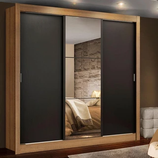Guarda Roupa Casal Madesa Lyon 3 Portas de Correr com Espelho 2 Gavetas - Rustic/Preto em Oferta na Shopee