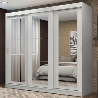 Guarda-Roupa Casal Madesa Kansas 3 Portas de Correr de Espelho 3 Gavetas em Oferta na Shopee