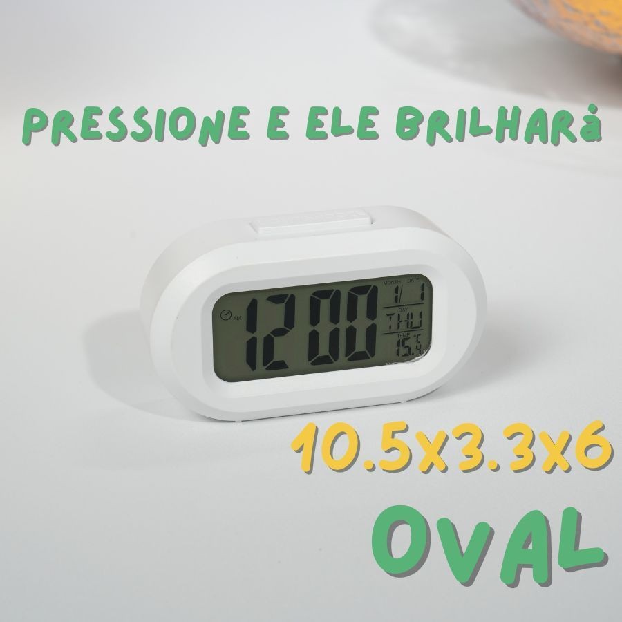 Relógio Digital Despertador Mesa Cabeceira Branco 10.5x3.3x6 Alarme LED Calendário Temperatura Data