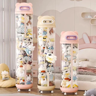 Balde De Armazenamento De Boneca De 30 Cm Com Tubo Transparente De Roda Universal Zíper Cesta Brinquedos De Pelúcia De G