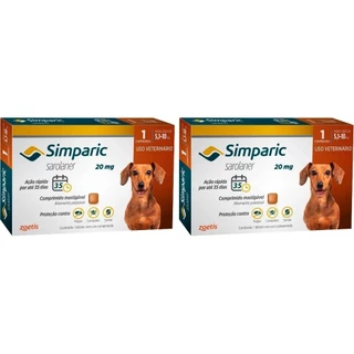 Simparic 20mg para de Cães 5,1 a 10kg - 3 Comp. - Zoetis - 2 Unidades