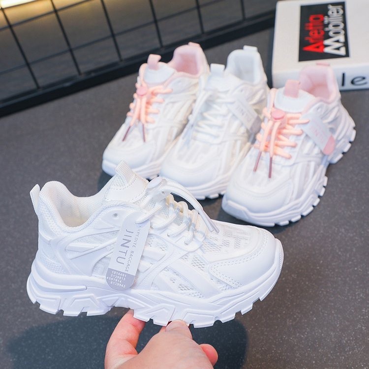 Korean Sapatos De Tênis De Sola Grossa Para Meninas Tamanho Rosa E Branco 26-37
