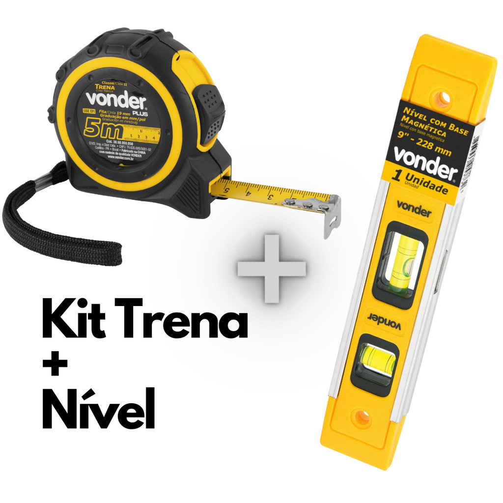 Kit Trena de aço 5m x 19 mm e Nível Plástico com Base Magnética 9" - VONDER PLUS