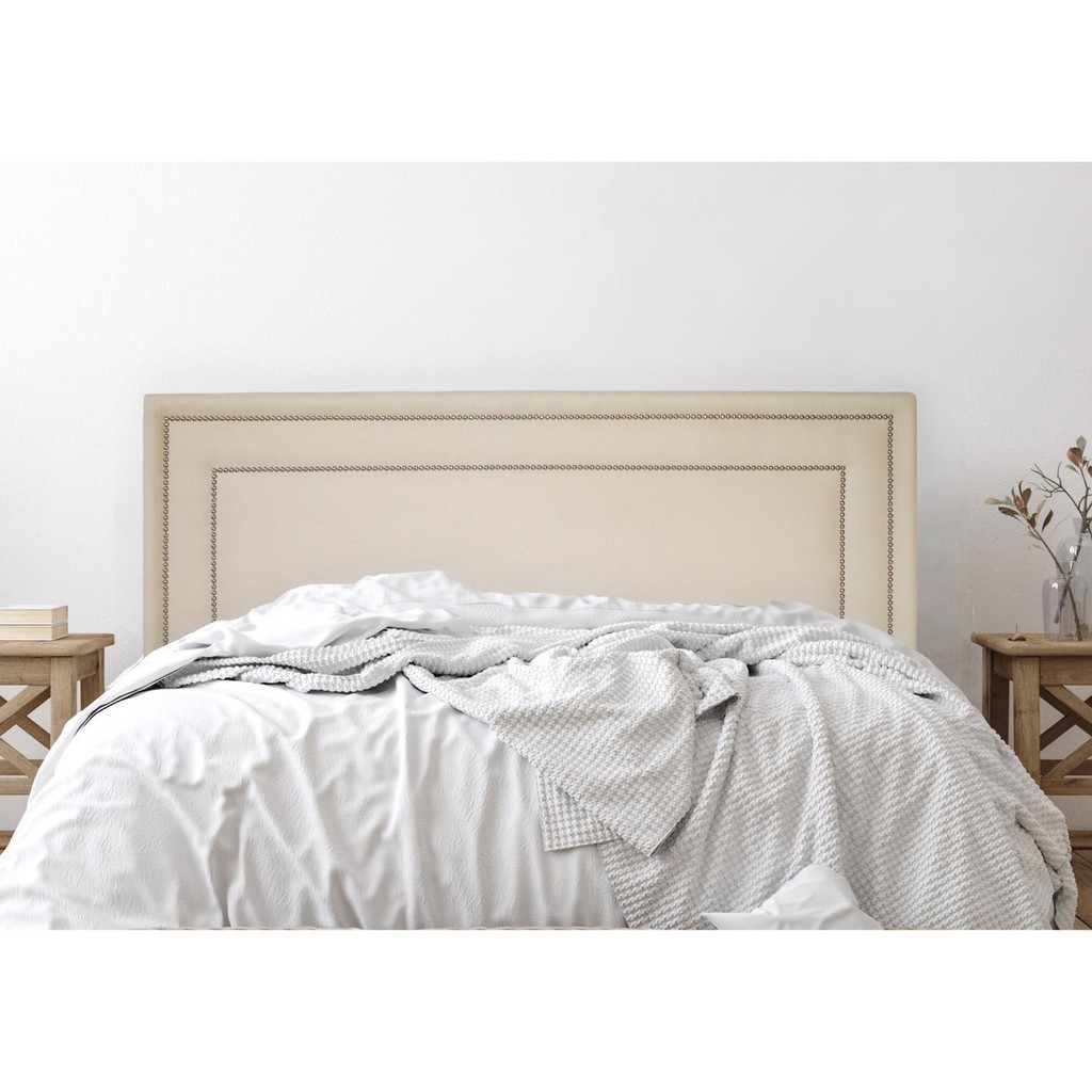 Cabeceira Queen Estofada para Cama Box com Tachas 160x60cm Reta Luxo Dupla OffWhite/Prata