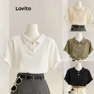 Lovito Casual Camiseta Feminina Lisa Polo de Tricô L68ED039 (Multicolorido)