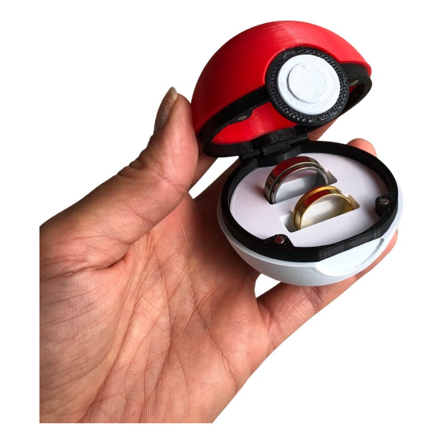 Caixa Para Aliança Porta Joias Pokebola Geek Presente