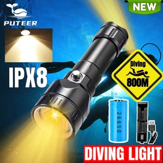 Nova Lanterna De Mergulho Puteer Luz Amarela À Prova D