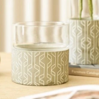 Cachepot Decorativo Vaso de Vidro com Base Cimento - Unidade