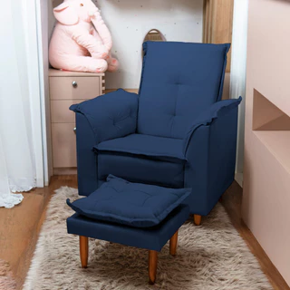 Poltrona Presente Para Dia das Mães Luna Com Puff Suede Azul Marinho Liso Tana Decor