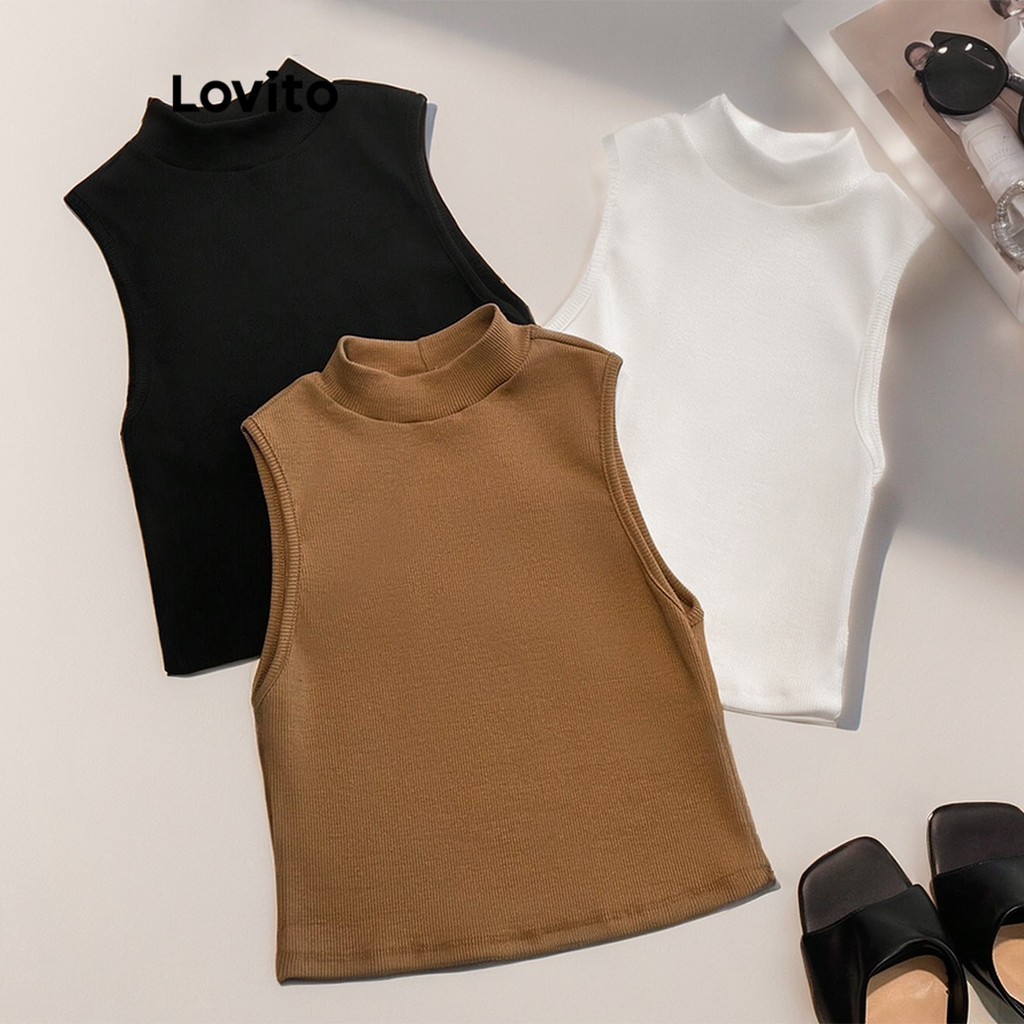Lovito Casual Regata Feminina Simples 3 Conjuntos Básicos LBL07218