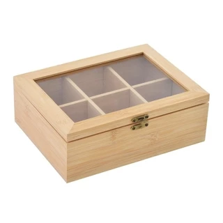 CAIXA PRA CHA DE BAMBU 6 DIVISORIAS 21X15X7,5 CM em Oferta na Shopee