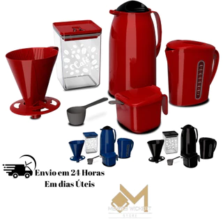 Kit Café Completo Super Prático 6 Peças Garrafa Térmica Leiteira Pote Hermético Suporte Açucareiro