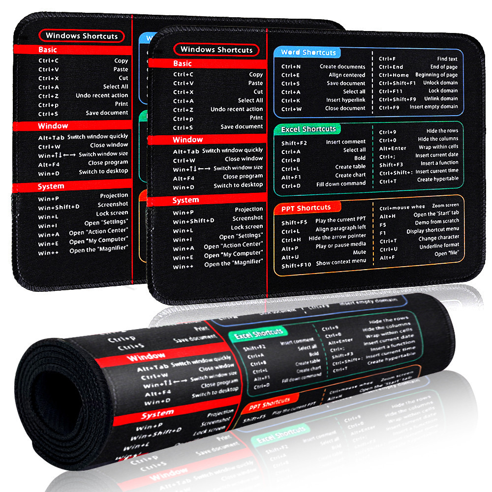 Teclado Para Impressão De Atalhos De-Escritório Acessórios De Mesa De Trabalho Escolar-Tapete Antiderrapante Borracha Jogos Mousepad Inglês Durável