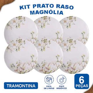 Aparelho de Jantar Jogo de Pratos Rasos 28 cm Tramontina Magnólia em Porcelana Decorada 6 Peças