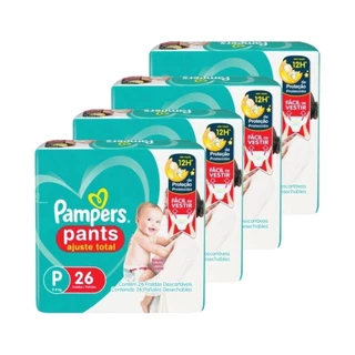 Fralda Descartável Pampers Pants Ajuste Total Tamanho P - 4 Pacotes com 26 Fraldas - Total 104 Tiras em Oferta na Shopee