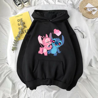 Blusa De Moletom Feminino Casaco de Frio Lilo Stitch Casal Personalizado Linha premium com Bolso e Capuz