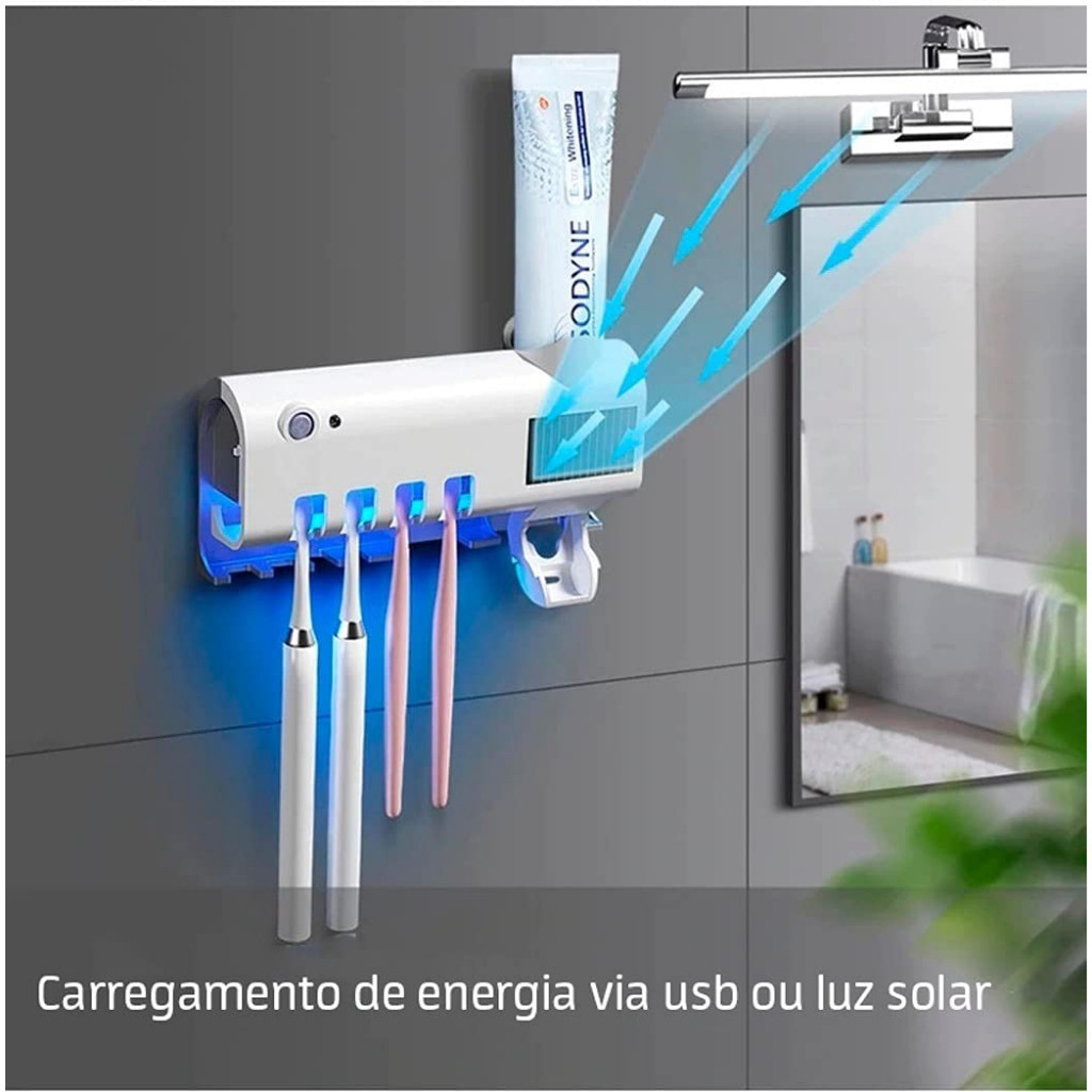 Aplicador Pasta de Dente Dispenser Porta Escovas Com Esterilizador UV Automático