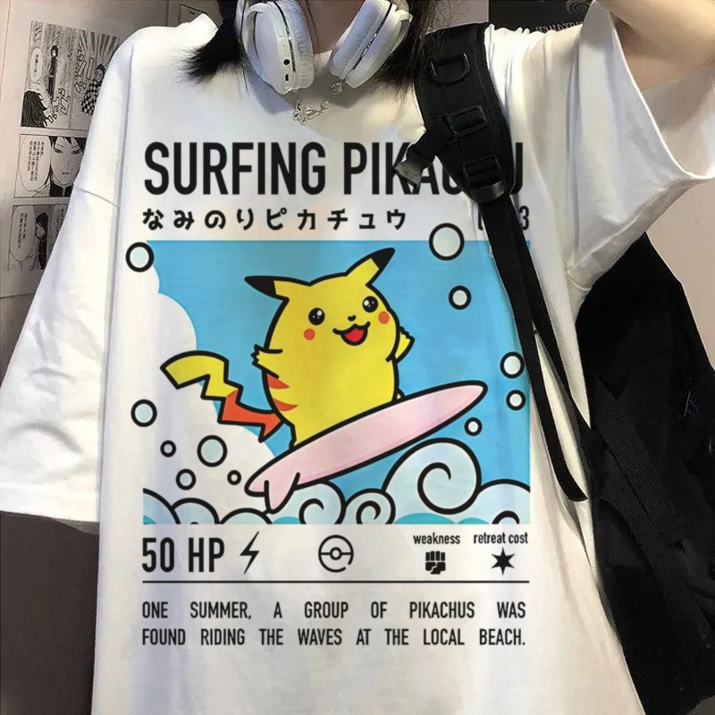 Camiseta Branca de Anime Pokémon Pikachu Equipe Rocket